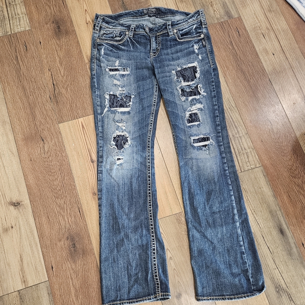 Lace and Rips Silver Jeans Size 32